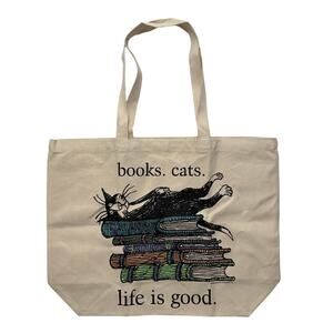 Brand New VTG 80's Books Cats Life Is Good Edward Gorey Canvas Tote Bag